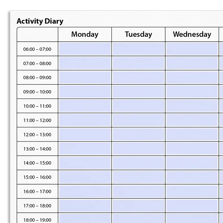 Psychology Tools resource: Activity Diary Hourly Time Intervals