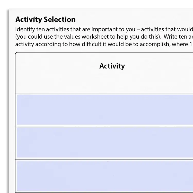 Psychology Tools resource: Activity Selection