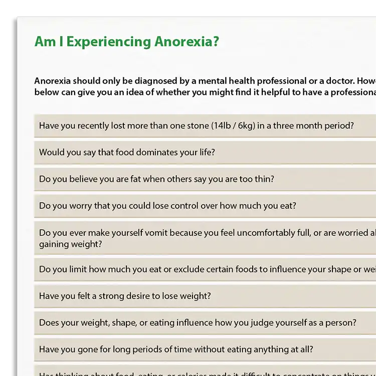 Psychology Tools resource: Am I Experiencing Anorexia?