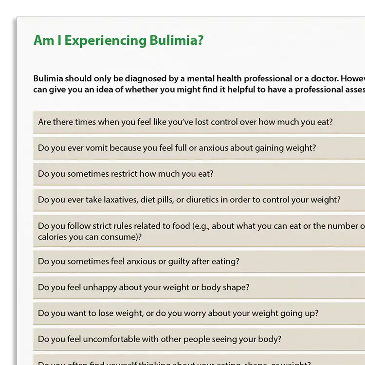 Psychology Tools resource: Am I Experiencing Bulimia?
