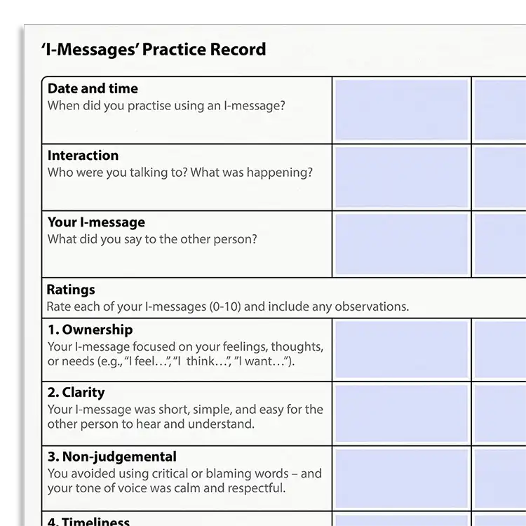 Psychology Tools resource: 'I-messages' Practice Record