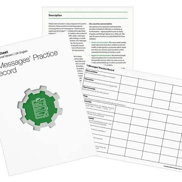 Psychology Tools resource: 'I-messages' Practice Record