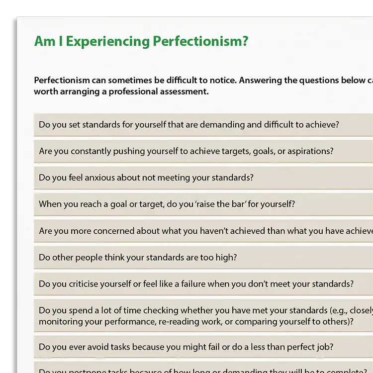 Psychology Tools resource: Am I Experiencing Perfectionism?