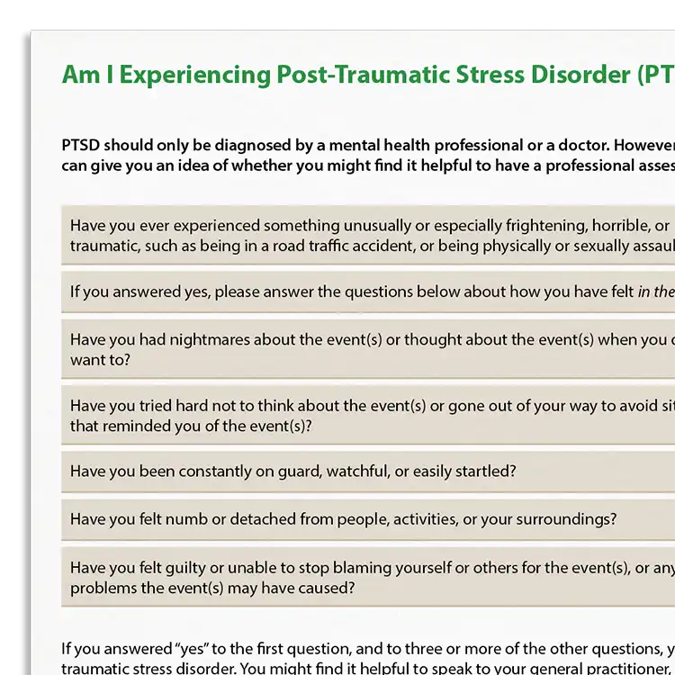 Psychology Tools resource: Am I Experiencing Post-Traumatic Stress Disorder (PTSD)?