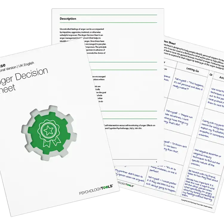 Psychology Tools resource: Anger Decision Sheet