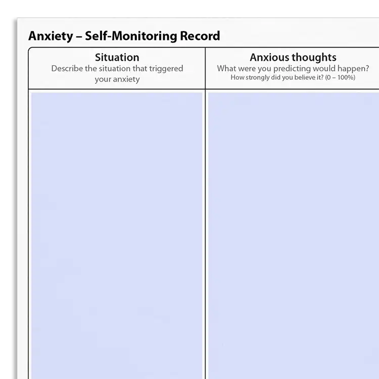 Psychology Tools resource: Anxiety – Self-Monitoring Record