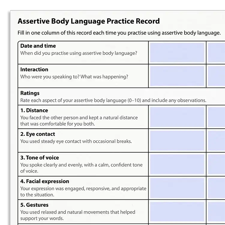 Psychology Tools resource: Assertive Body Language Practice Record