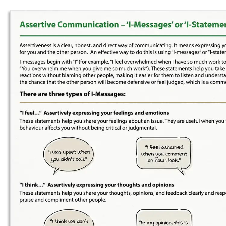 Psychology Tools resource: Assertive Communication – 'I-Messages' Or 'I-Statements'