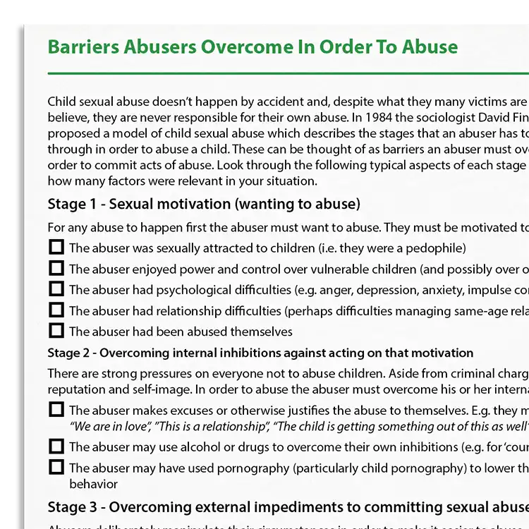 Psychology Tools resource: Barriers Abusers Overcome In Order To Abuse
