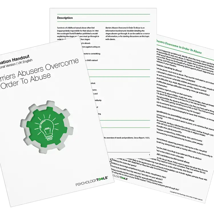 Psychology Tools resource: Barriers Abusers Overcome In Order To Abuse