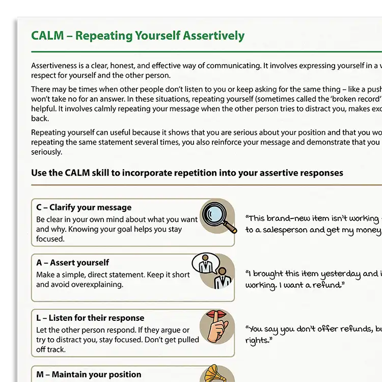 Psychology Tools resource: CALM – Repeating Yourself Assertively