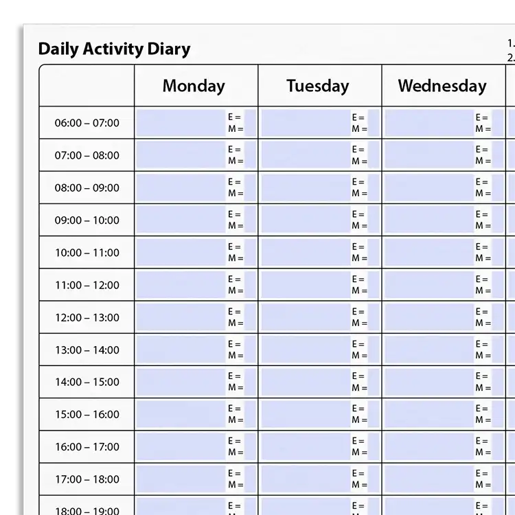 Psychology Tools resource: CBT Daily Activity Diary With Enjoyment and Mastery Ratings