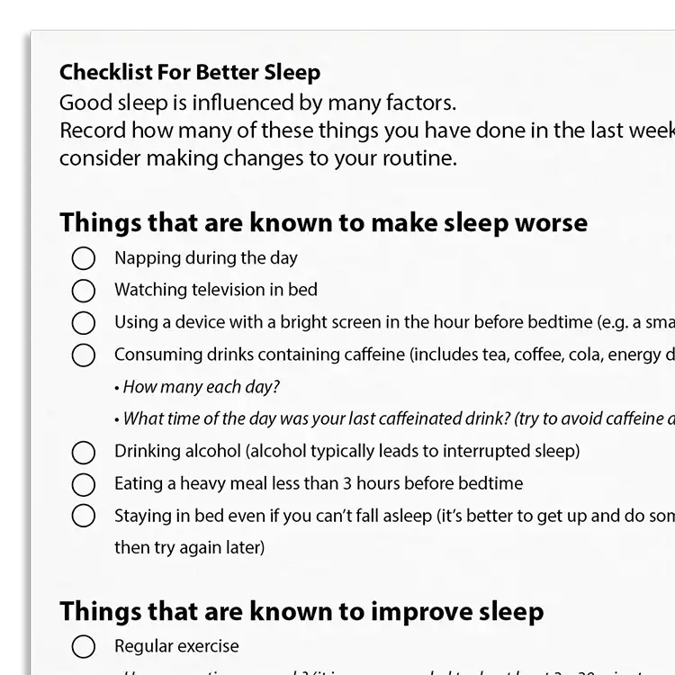 Psychology Tools resource: Checklist For Better Sleep
