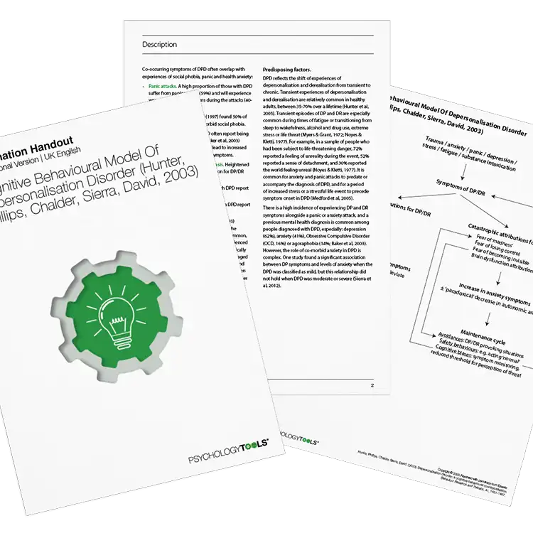 Psychology Tools resource: Cognitive Behavioral Model Of Depersonalization Hunter Phillips Chalder Sierra David 2003
