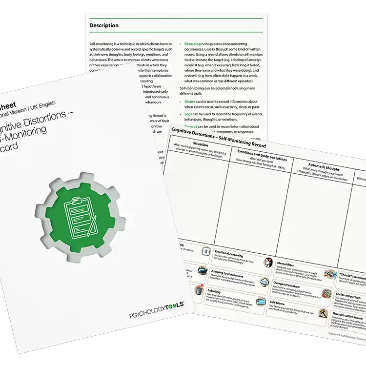 Psychology Tools resource: Cognitive Distortions – Self-Monitoring Record
