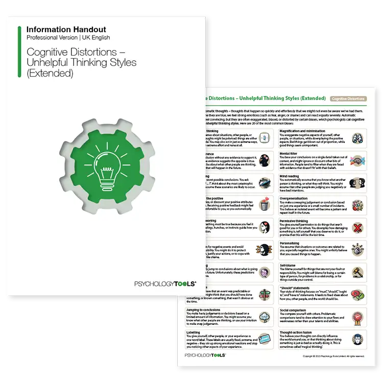 Psychology Tools resource: Cognitive Distortions – Unhelpful Thinking Styles (Extended)