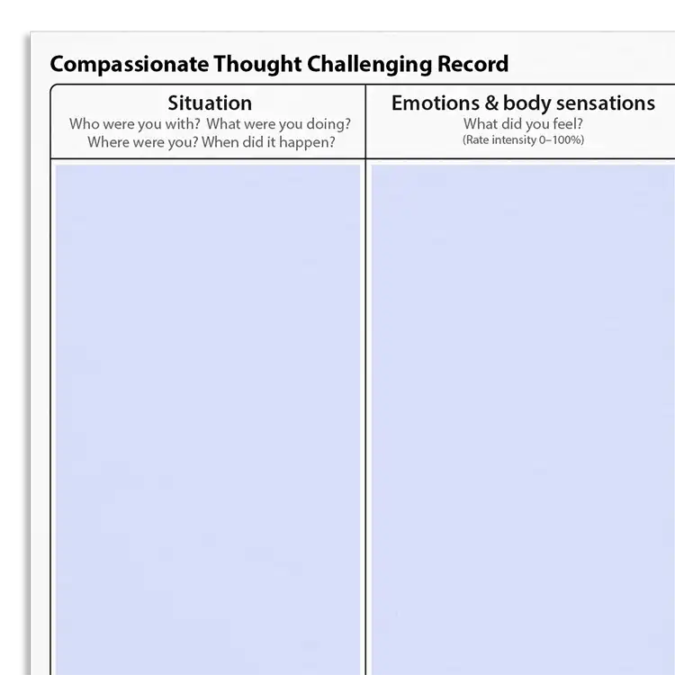 Psychology Tools resource: Compassionate Thought Challenging Record CBT Worksheet