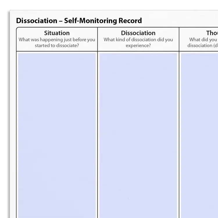 Psychology Tools resource: Dissociation - Self-Monitoring Record CBT Worksheet