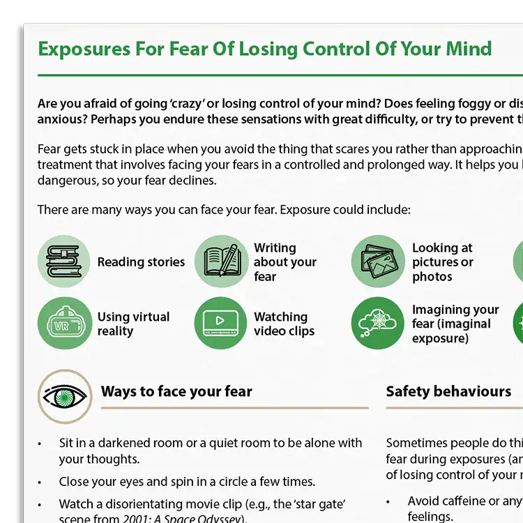 Psychology Tools resource: Exposures For Fear Of Losing Control Of Your Mind