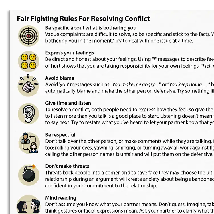 Psychology Tools resource: Fair Fighting Rules For Resolving Conflict