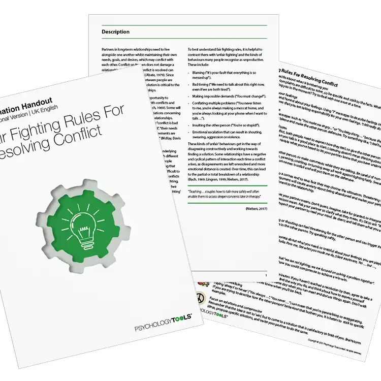 Psychology Tools resource: Fair Fighting Rules For Resolving Conflict