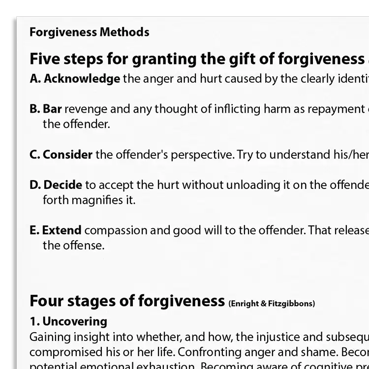 Psychology Tools resource: Forgiveness Methods