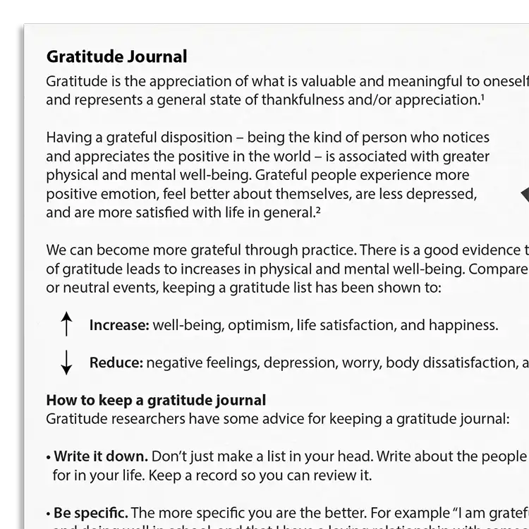 Psychology Tools resource: Gratitude Journal
