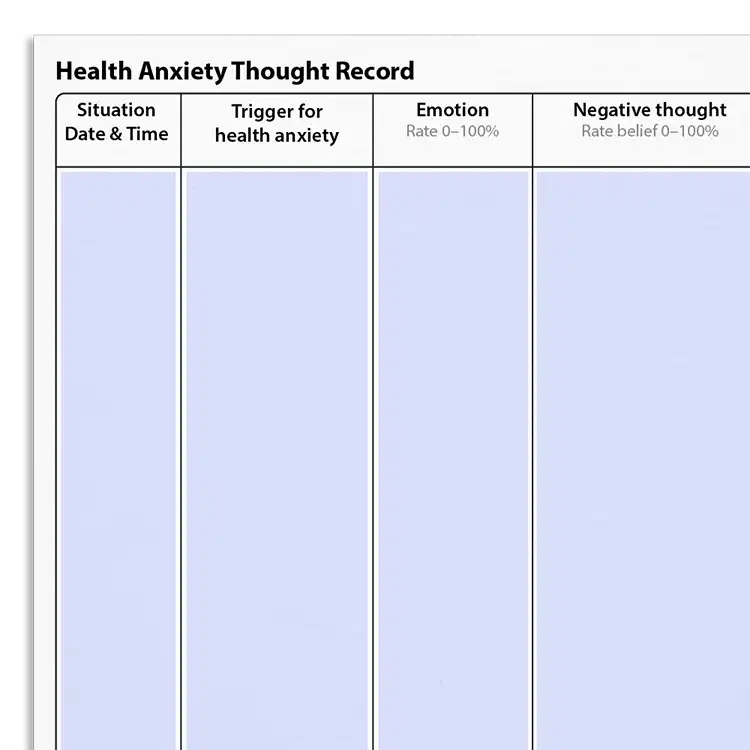 Psychology Tools resource: Health Anxiety Thought Record