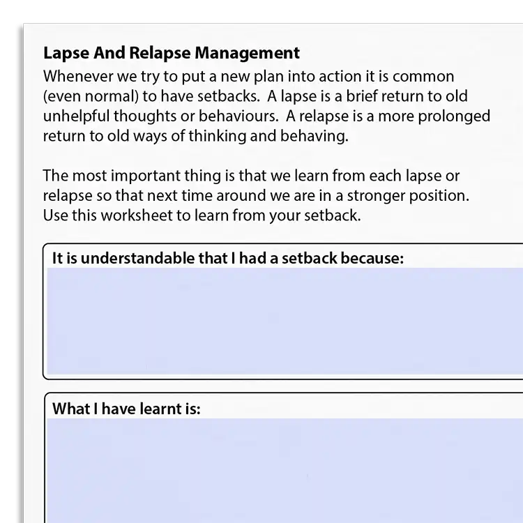 Psychology Tools resource: Lapse And Relapse Management