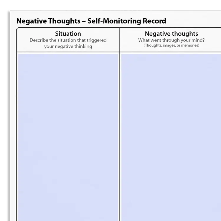 Psychology Tools resource: Negative Thoughts - Self-Monitoring Record