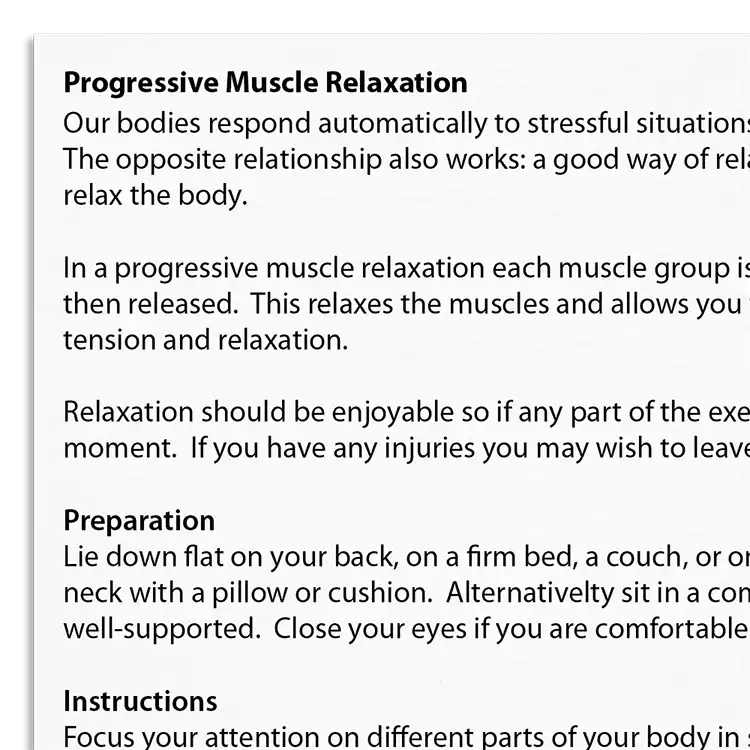 Psychology Tools resource: Progressive Muscle Relaxation Archived