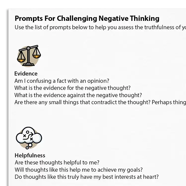 Psychology Tools resource: Prompts For Challenging Negative Thinking Archived
