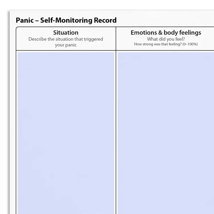 Psychology Tools resource: Panic - Self-Monitoring Record