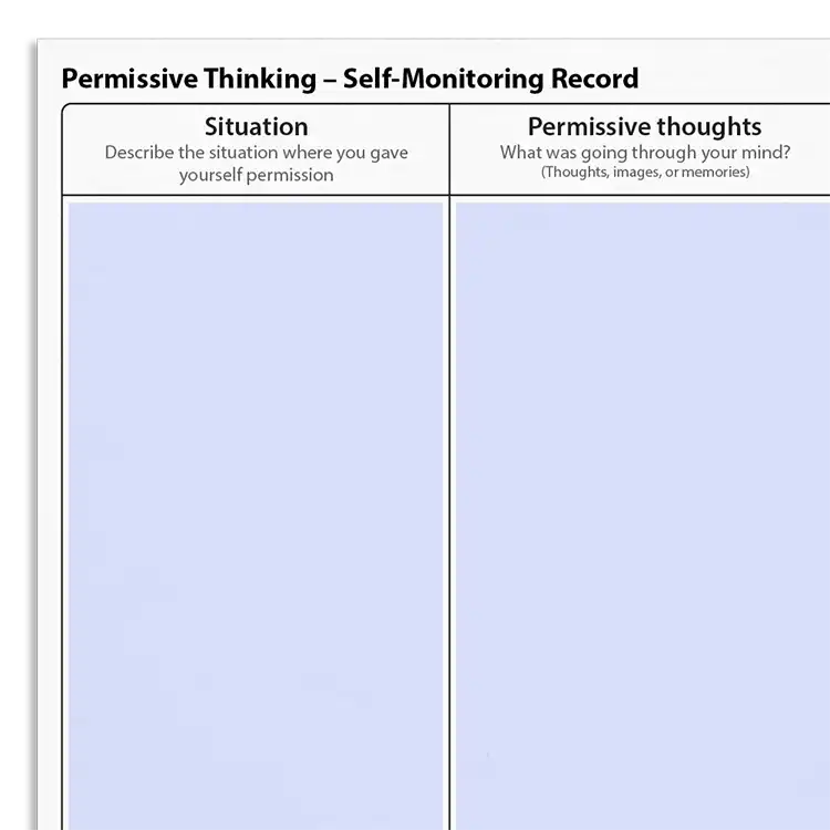 Psychology Tools resource: Permissive Thinking – Self-Monitoring Record
