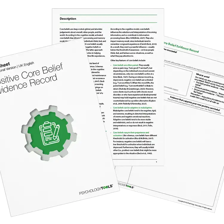 Psychology Tools resource: Positive Core Belief Evidence Record