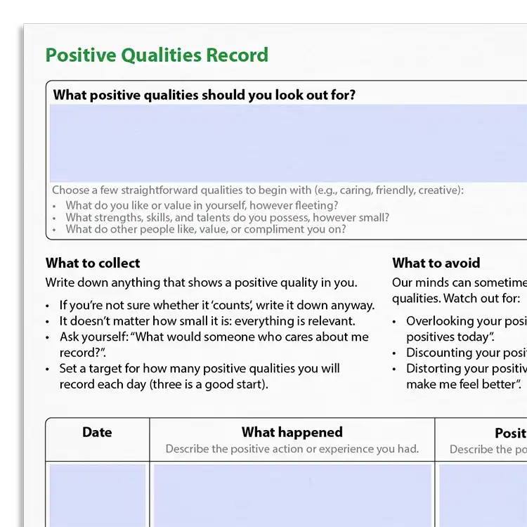 Psychology Tools resource: Positive Qualities Record