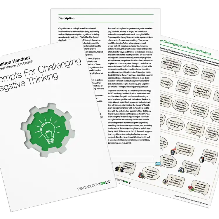Psychology Tools resource: Prompts For Challenging Your Negative Thinking
