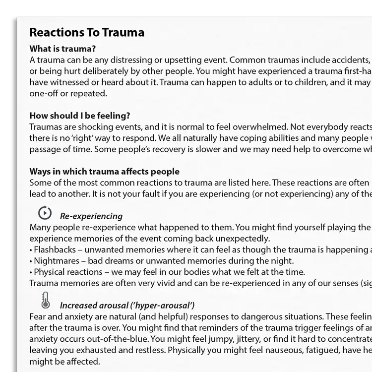 Psychology Tools resource: Reactions To Trauma