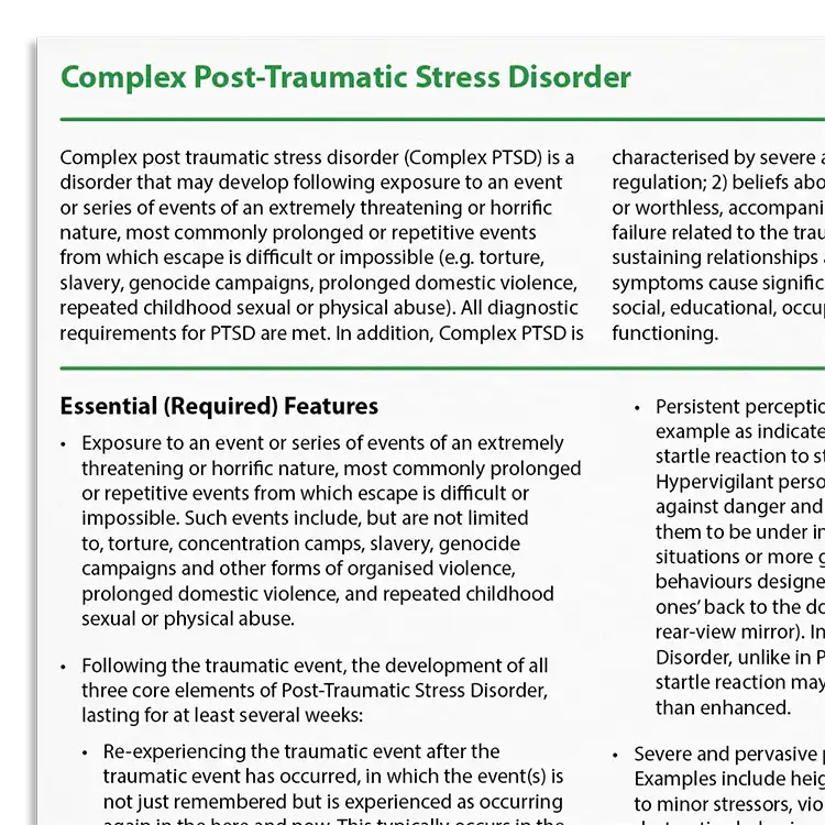 Psychology Tools resource: Recognizing Complex Post Traumatic Stress Disorder