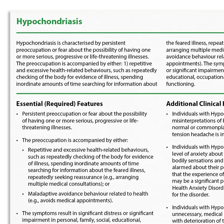 Psychology Tools resource: Recognizing Hypochondriasis