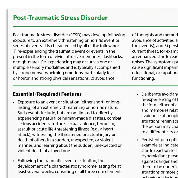 Psychology Tools resource: Recognizing Post Traumatic Stress Disorder (PTSD)
