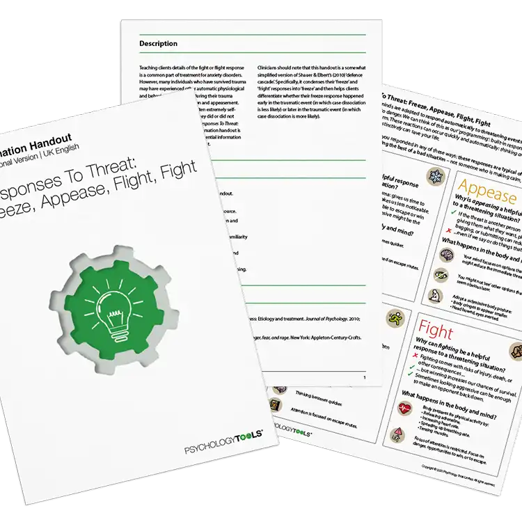 Psychology Tools resource: Responses To Threat: Freeze, Appease, Flight, Fight