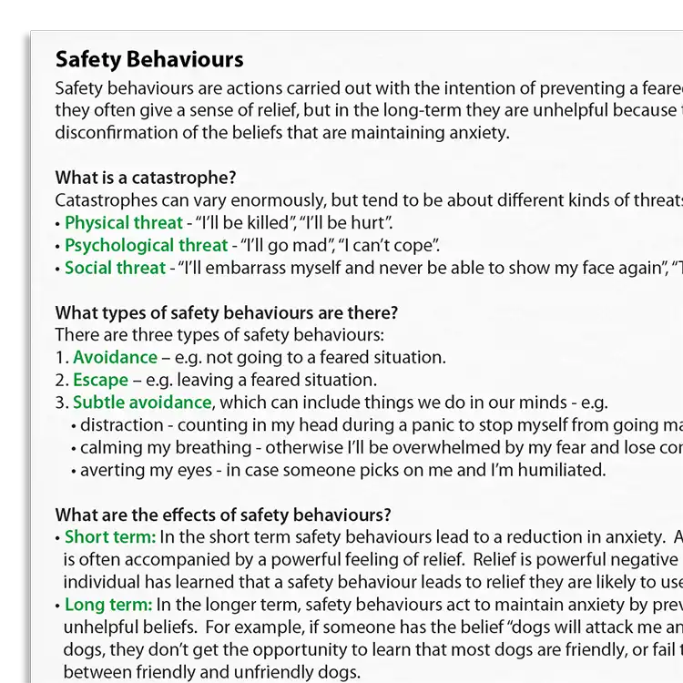 Psychology Tools resource: Safety Behaviors