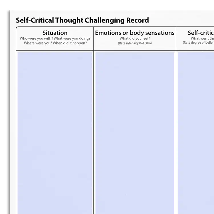 Psychology Tools resource: Self Critical Thought Challenging Record