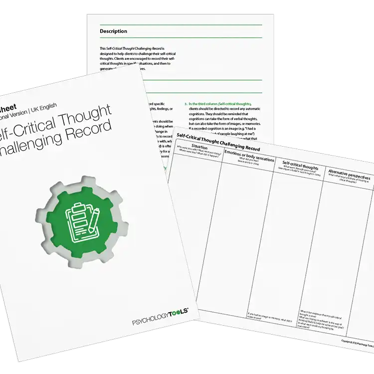 Psychology Tools resource: Self Critical Thought Challenging Record