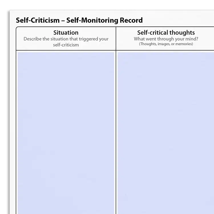Psychology Tools resource: Self-Criticism - Self-Monitoring Record