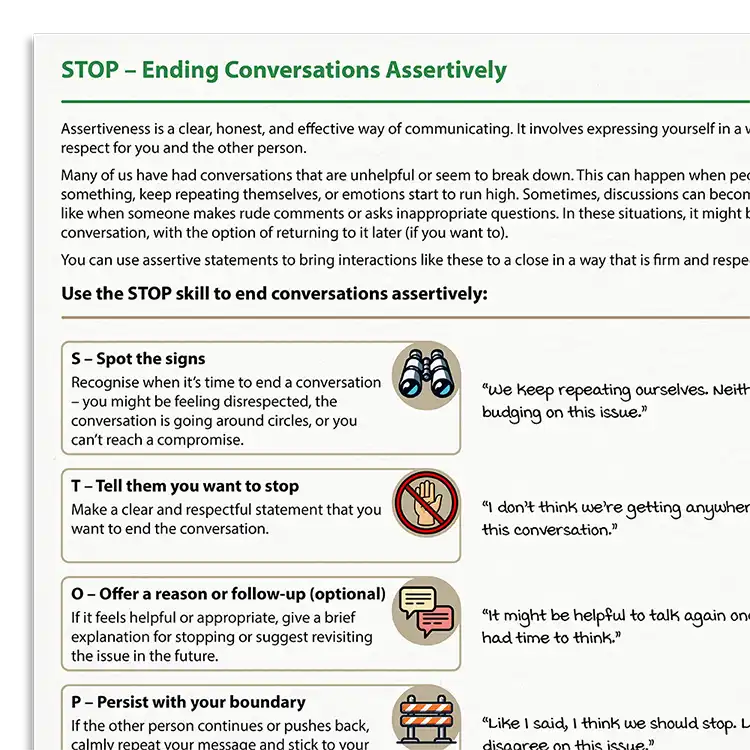 Psychology Tools resource: STOP – Ending Conversations Assertively