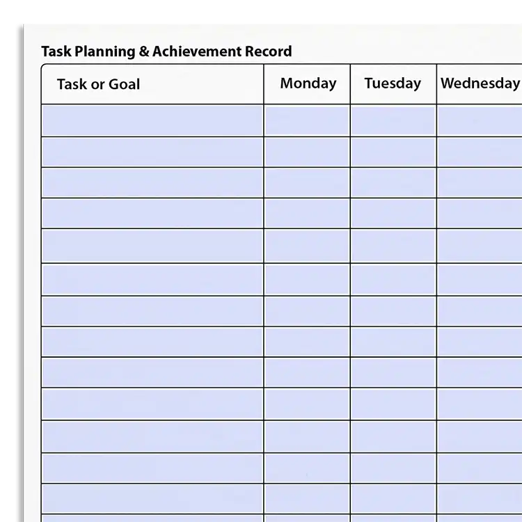 Psychology Tools resource: Task Planning And Achievement Record
