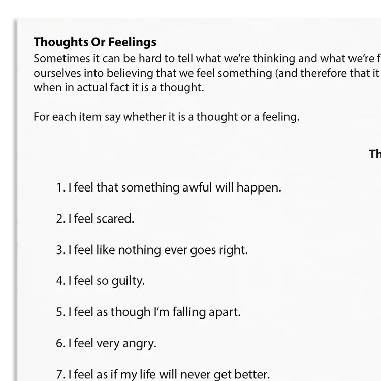 Psychology Tools resource: Thoughts Or Feelings