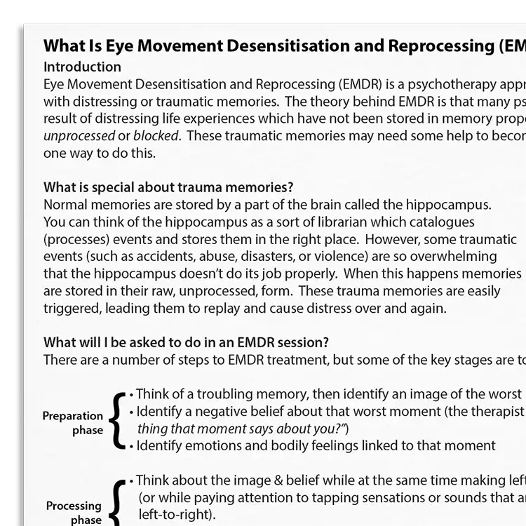 Psychology Tools resource: What Is EMDR? (Eye Movement Desensitization and Reprocessing) Archived